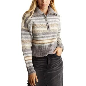 FRYE Fair Isle Striped Quarter Zip‎ Pullover Sweater Wool Blend Women's Sz XL